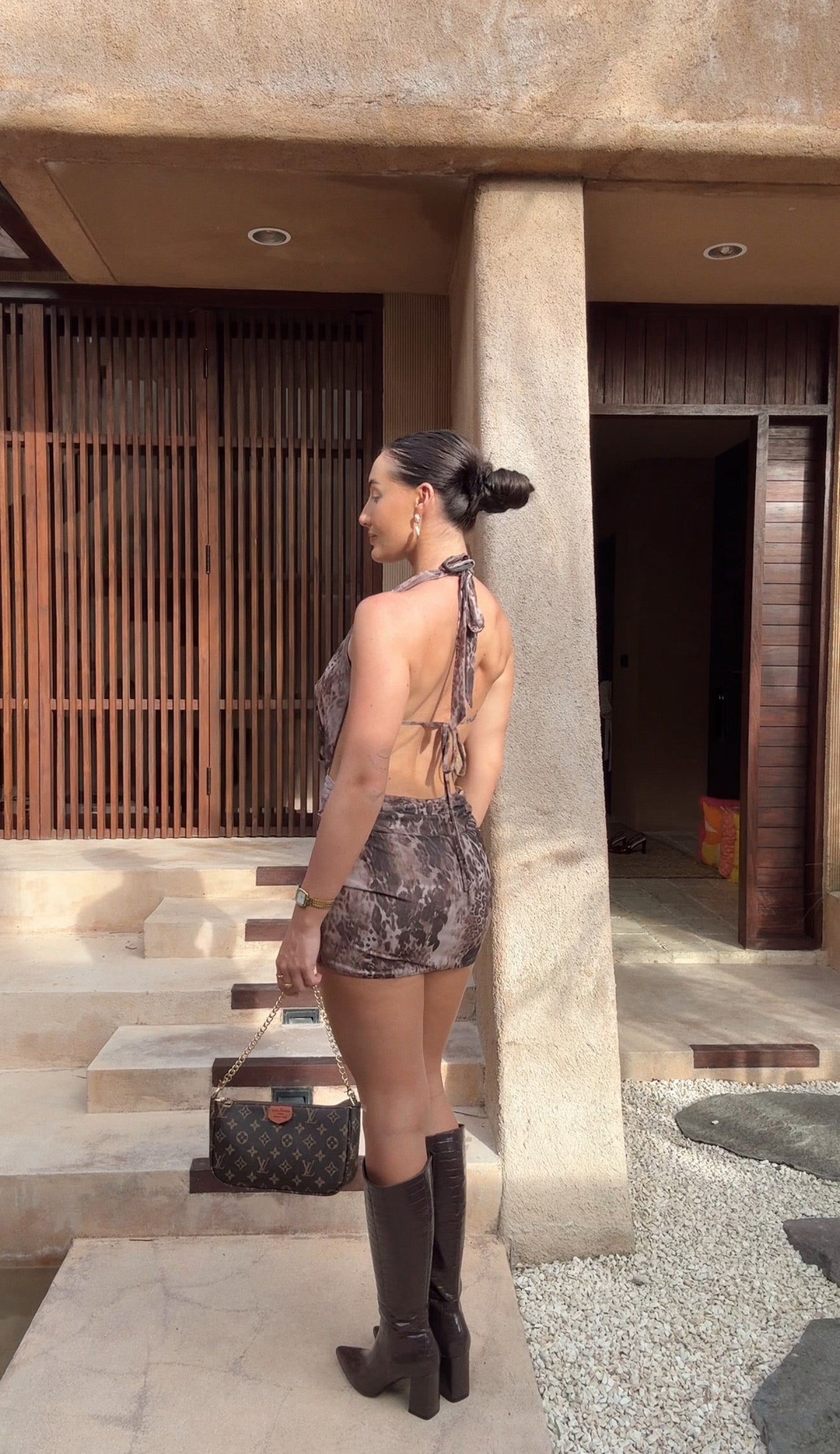 Magda Tall Boots - Chocolate Brown Croc