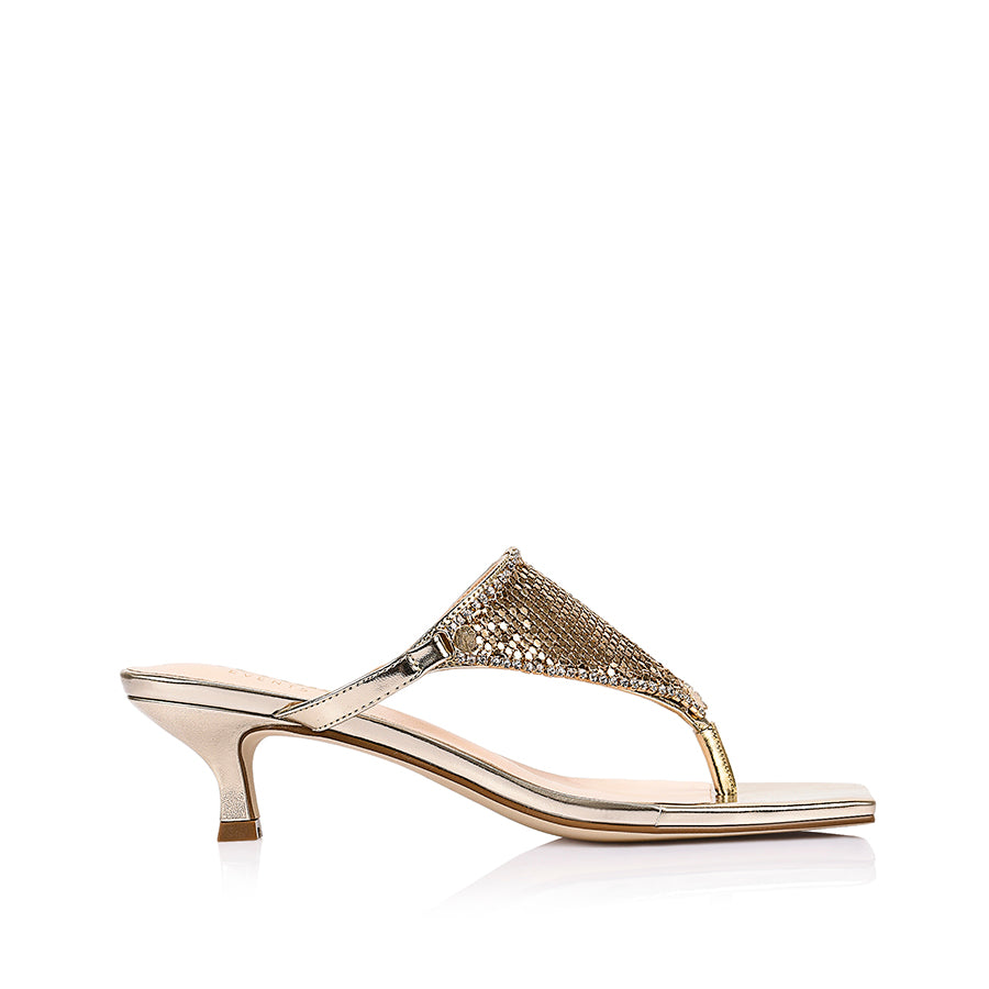 Mackenzie Kitten Heel Thongs - Champagne Gold