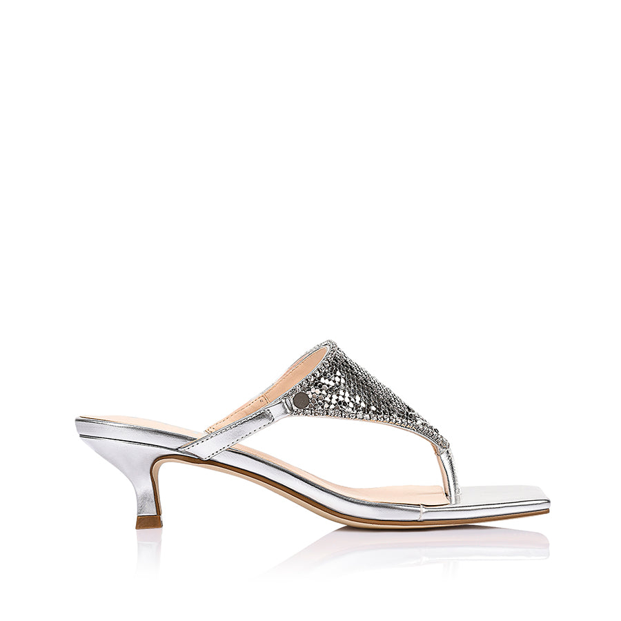 Mackenzie Kitten Heel Thongs - Silver
