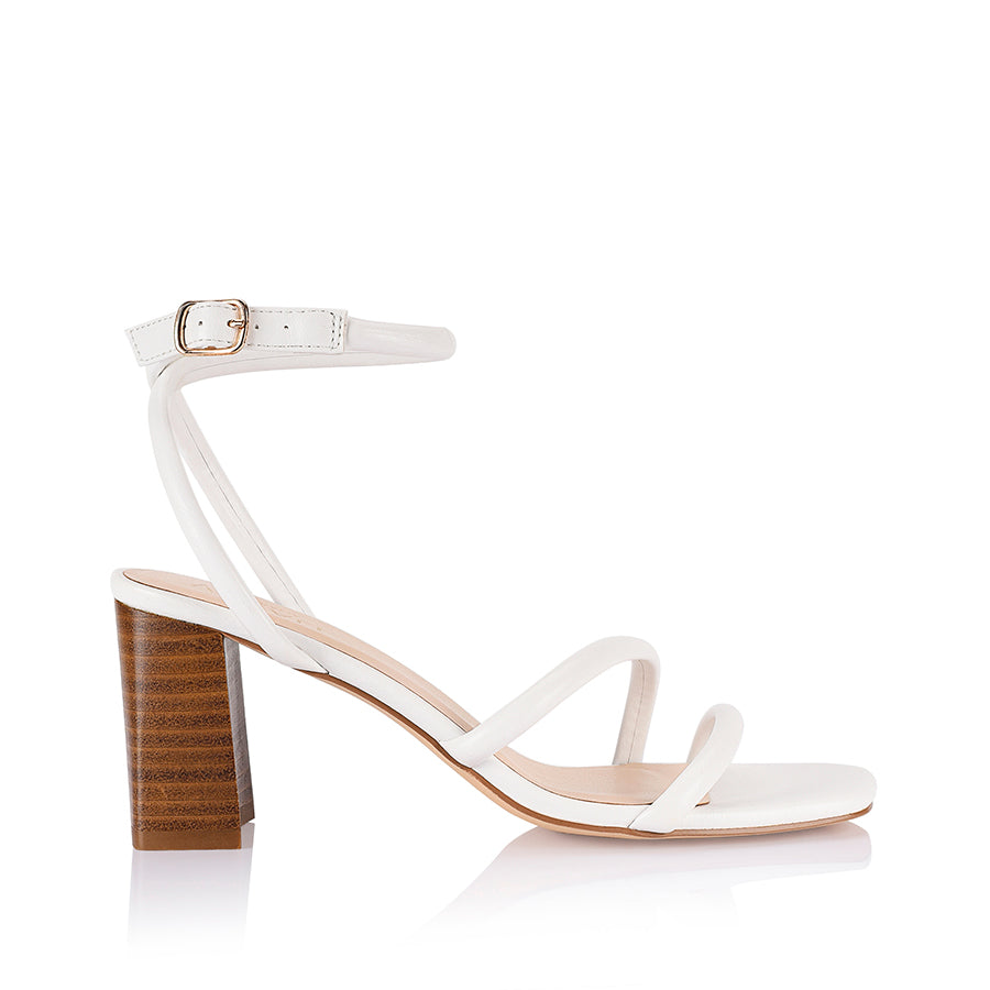 HOT White Womens Strappy Block Heel Sandals Nadia Block Heel
