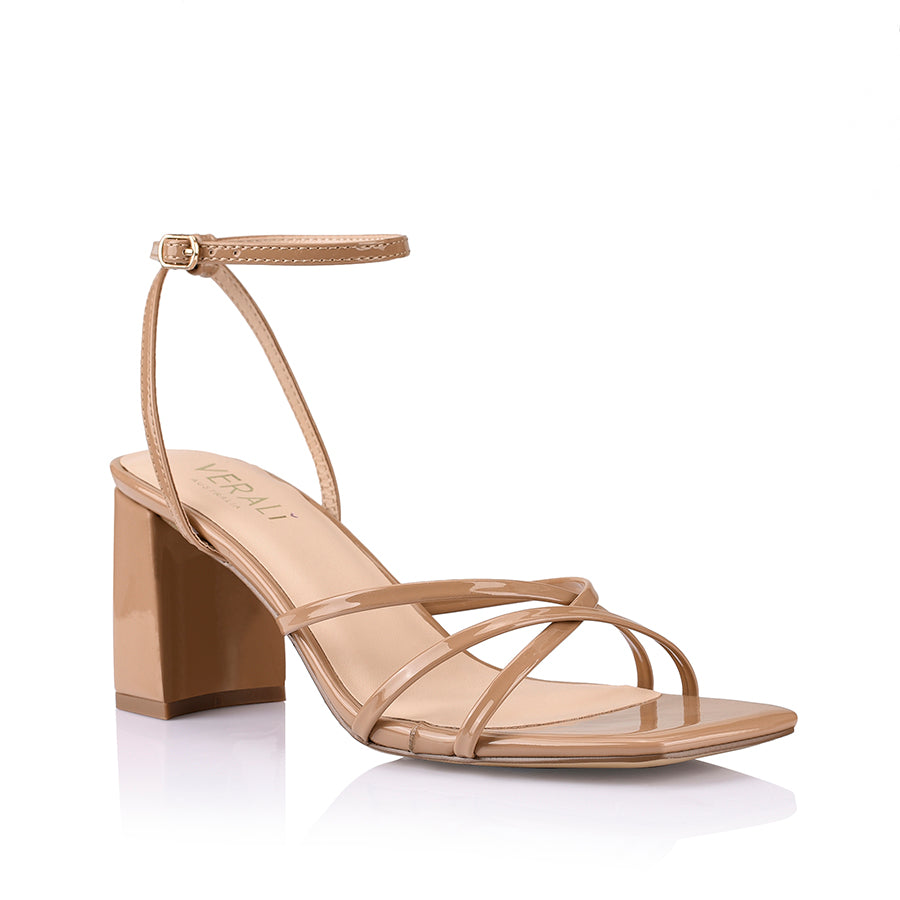 Nakita Block Heel Sandals - Dark Camel Patent