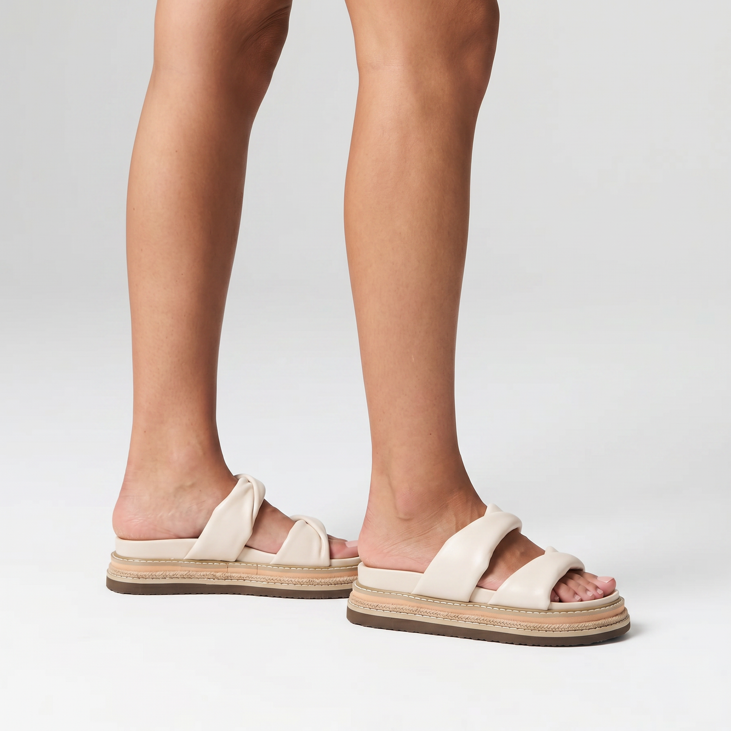 Teagan Flatform Slides - Bone White