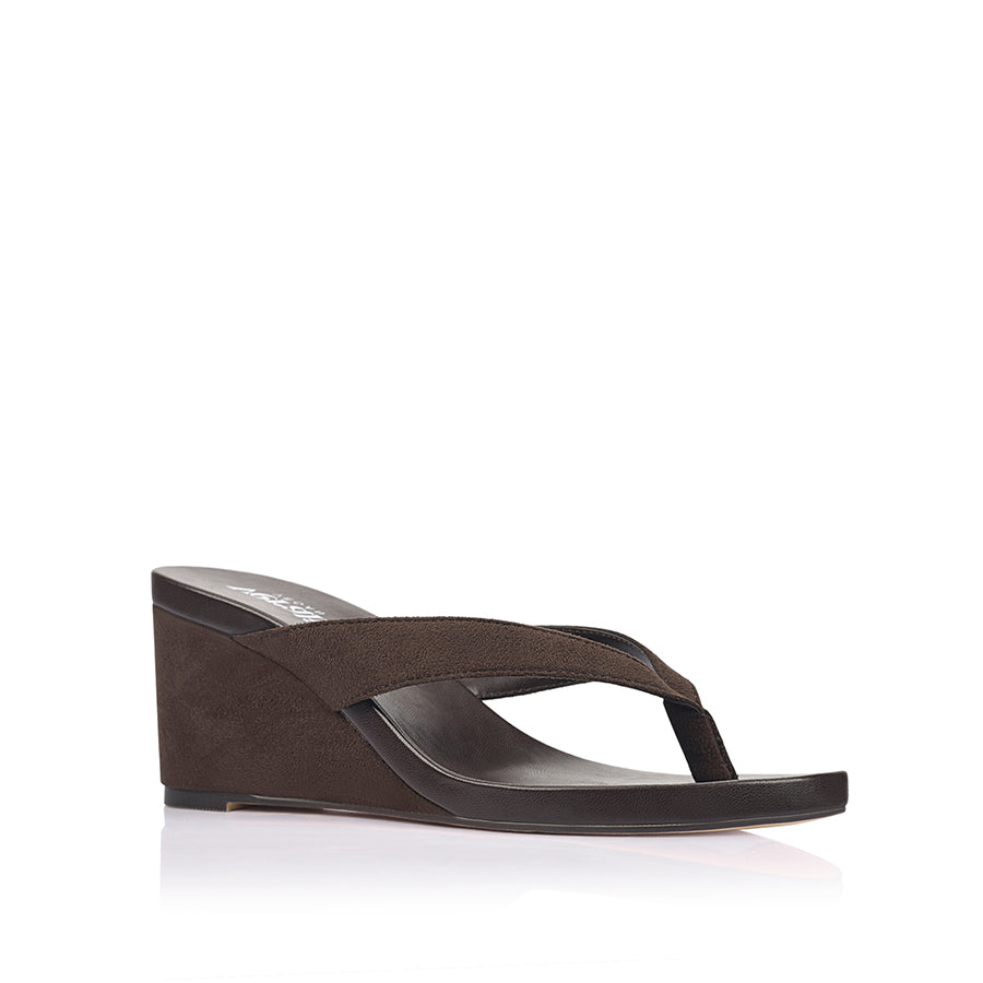 Polly Thong Wedges - Chocolate Brown Micro