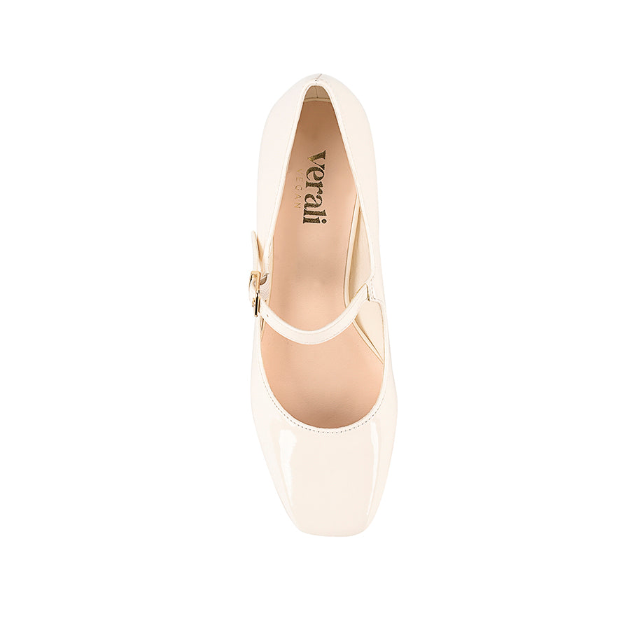 Women's patent Mary-Jane shoe with square toe shape and buckle closure