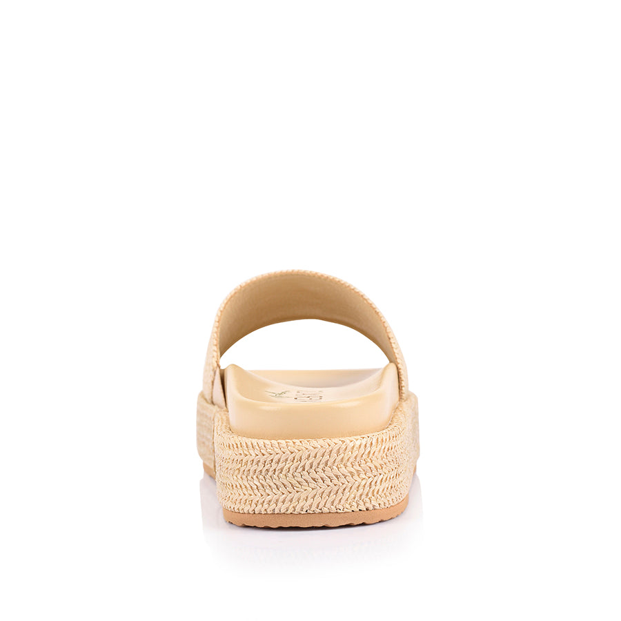 Women's footbed platform slide in natural raffia finish