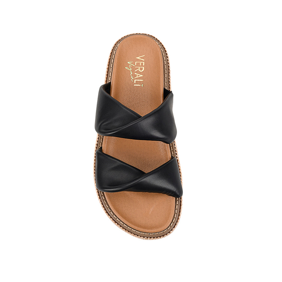 Women's black platform footbed slides with rope wrapped sole