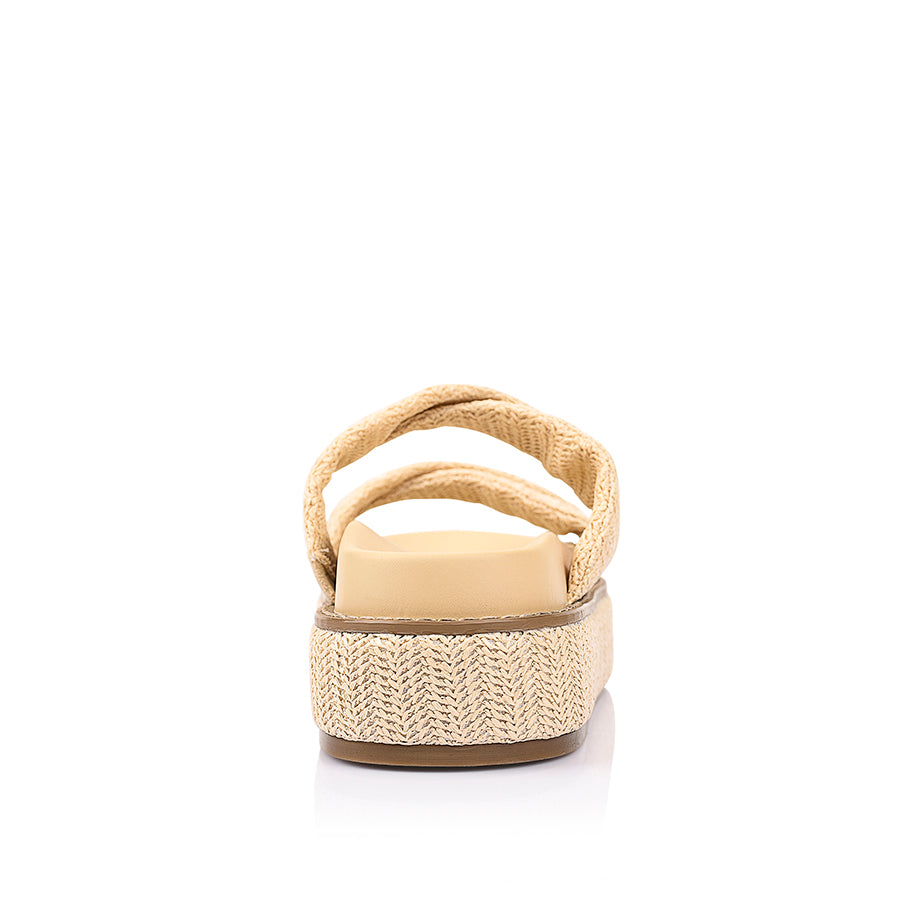 Women's natural raffia vegan platform footbed slide