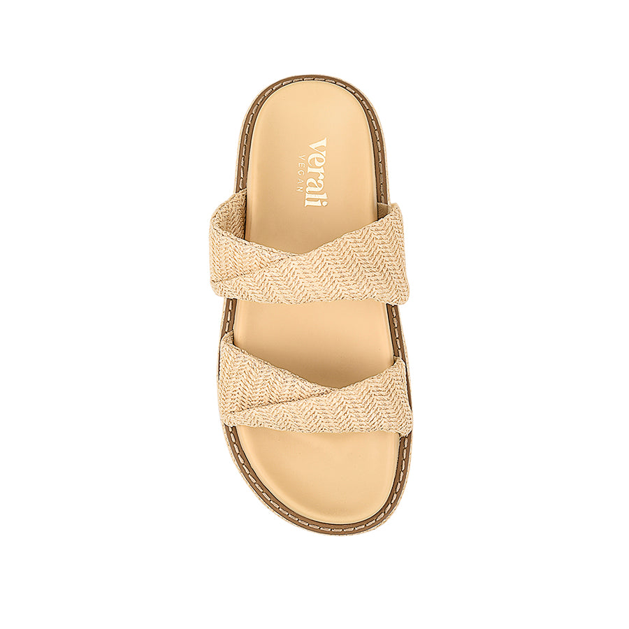 Women's natural raffia vegan platform footbed slide