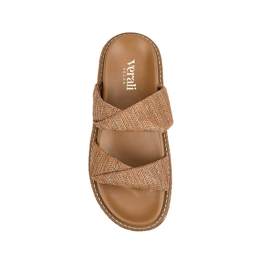 Women's tan raffia vegan platform footbed slide