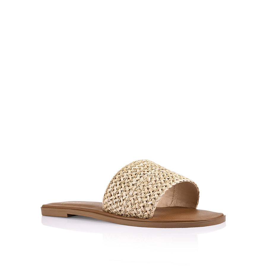 Women's natural raffia flat slides for summer