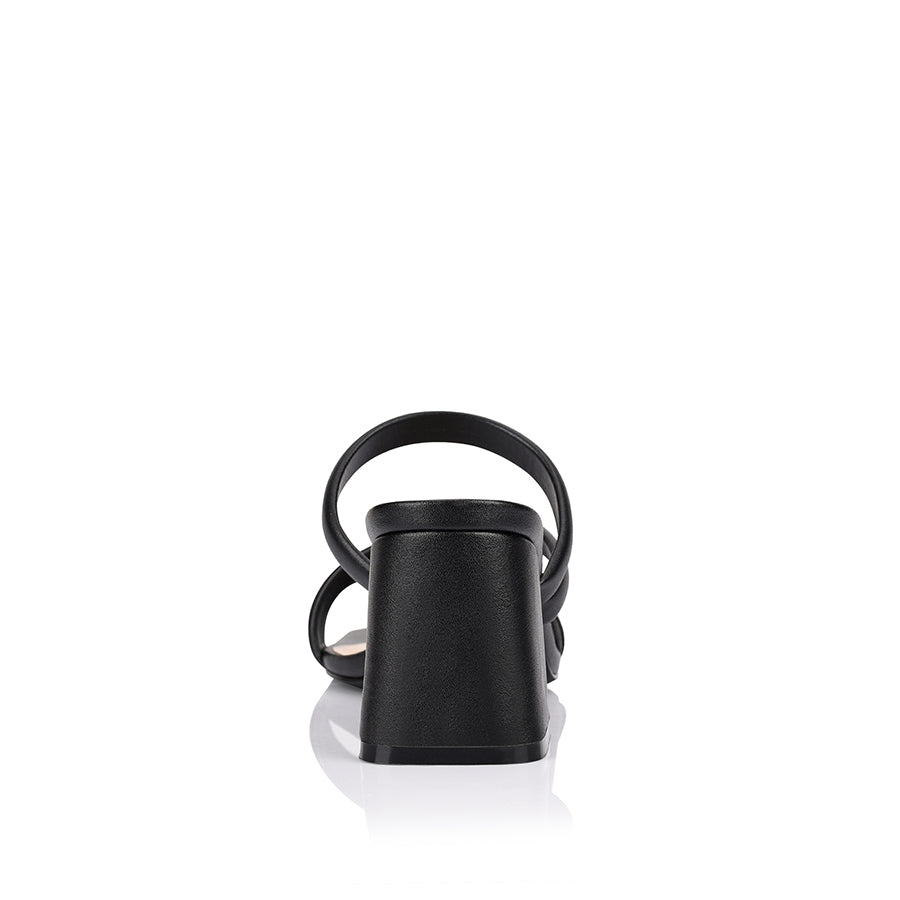 Women's black block heel mule with tubular straps