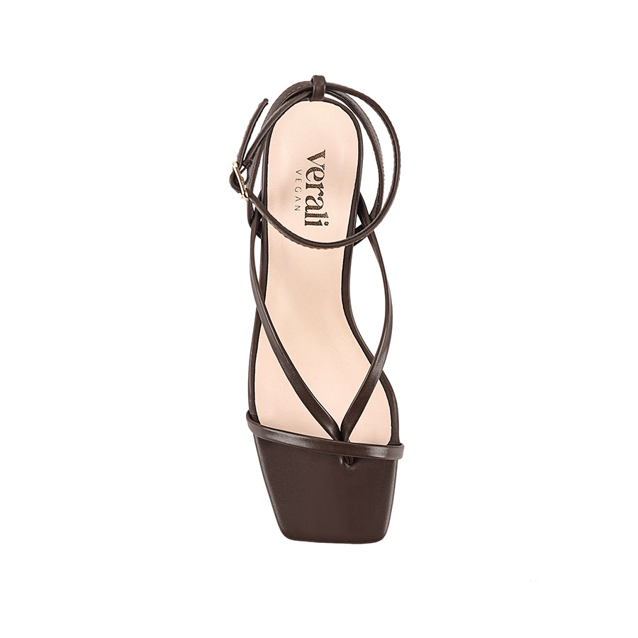 Brown high-heeled sandal on a block heel with a square toe shape