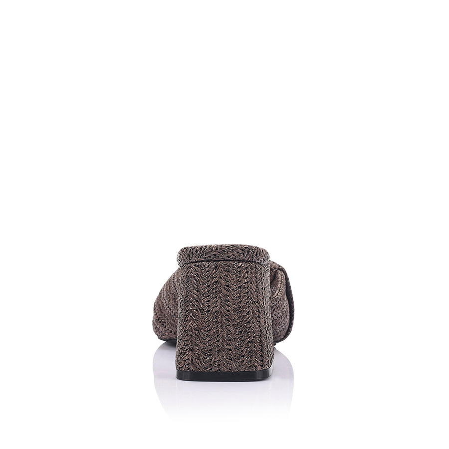 Stella Block Heel Mules - Chocolate Brown Raffia
