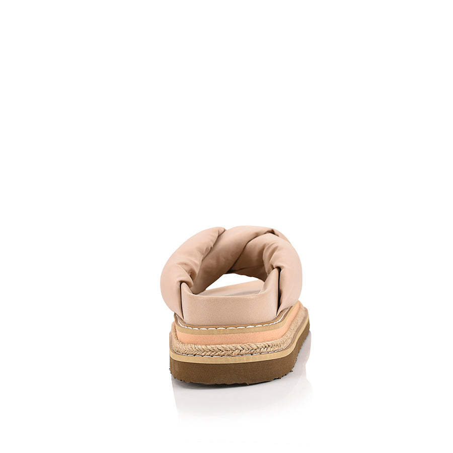 Women's beige puffy platform sandals with contract sole and rope detailing