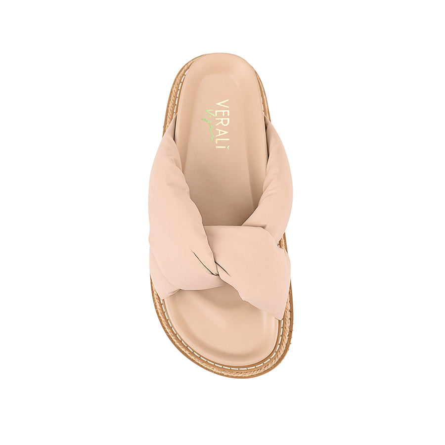 Women's beige puffy platform sandals with contract sole and rope detailing