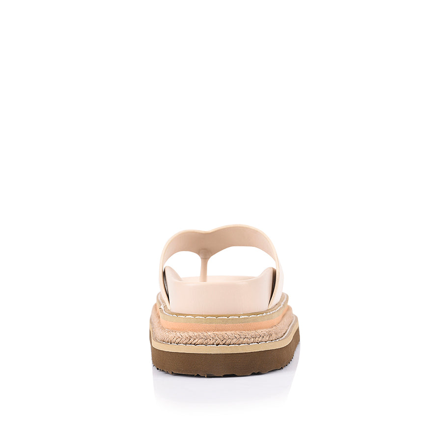 Women's bone beige vegan footbed platform thong with contrast rope sole