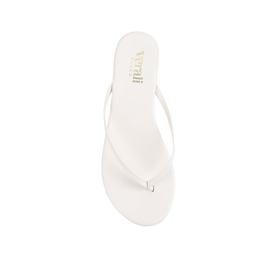 Women's vegan flat thongs in white smooth