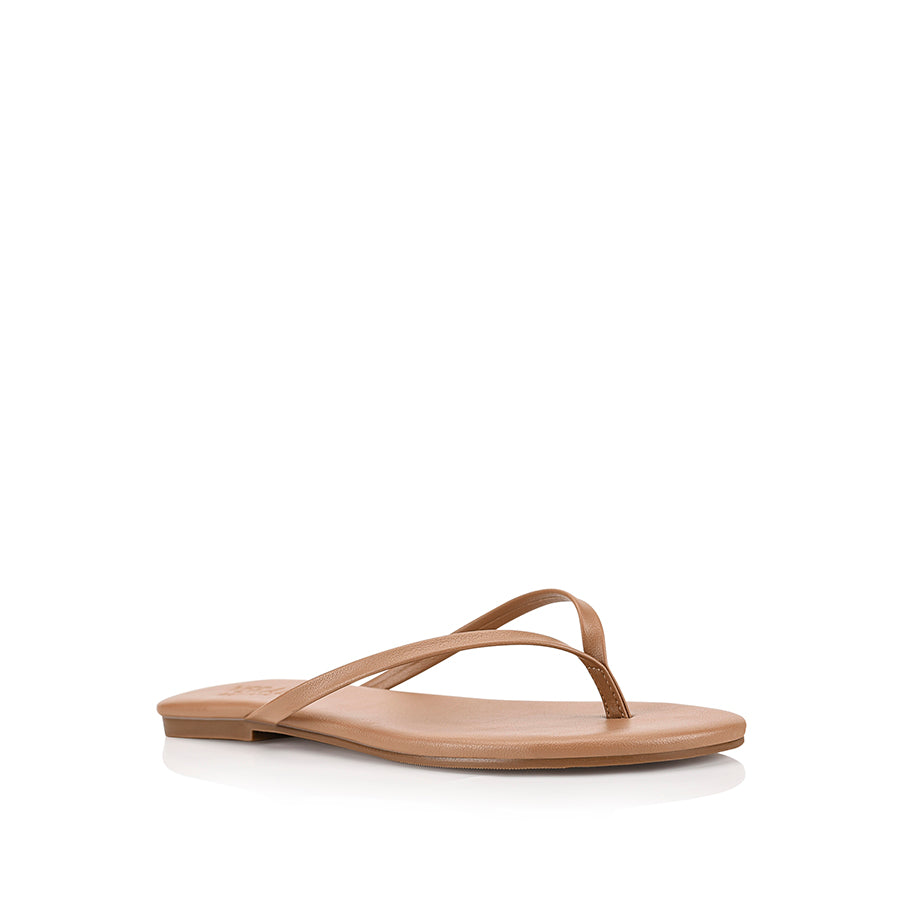 Women's tan flat slide on thong
