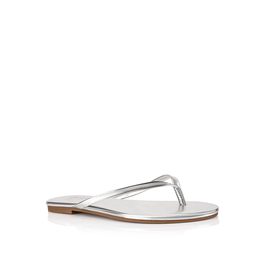 Women's silver metallic flat slide on thong