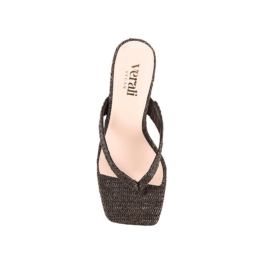 Stoked Block Heel Thongs - Chocolate Brown Raffia