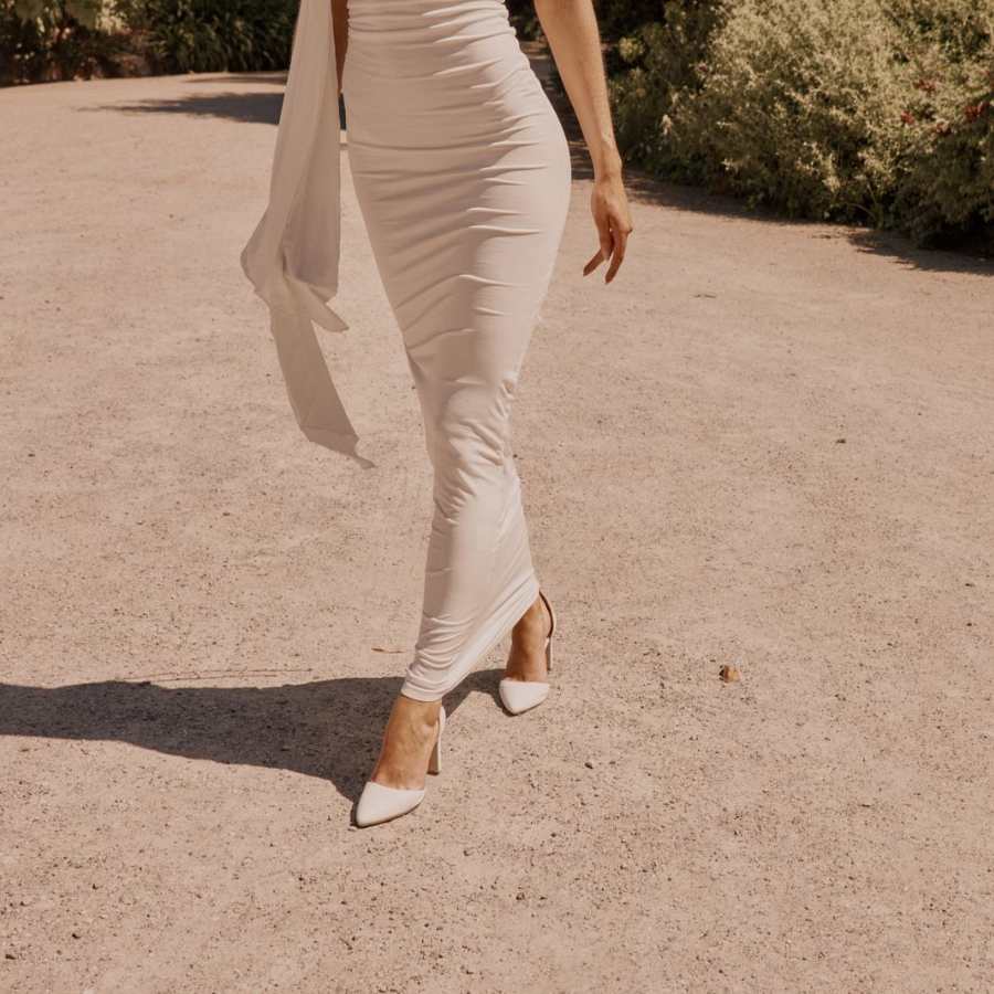 Kitra Closed Toe Heels - White Smooth