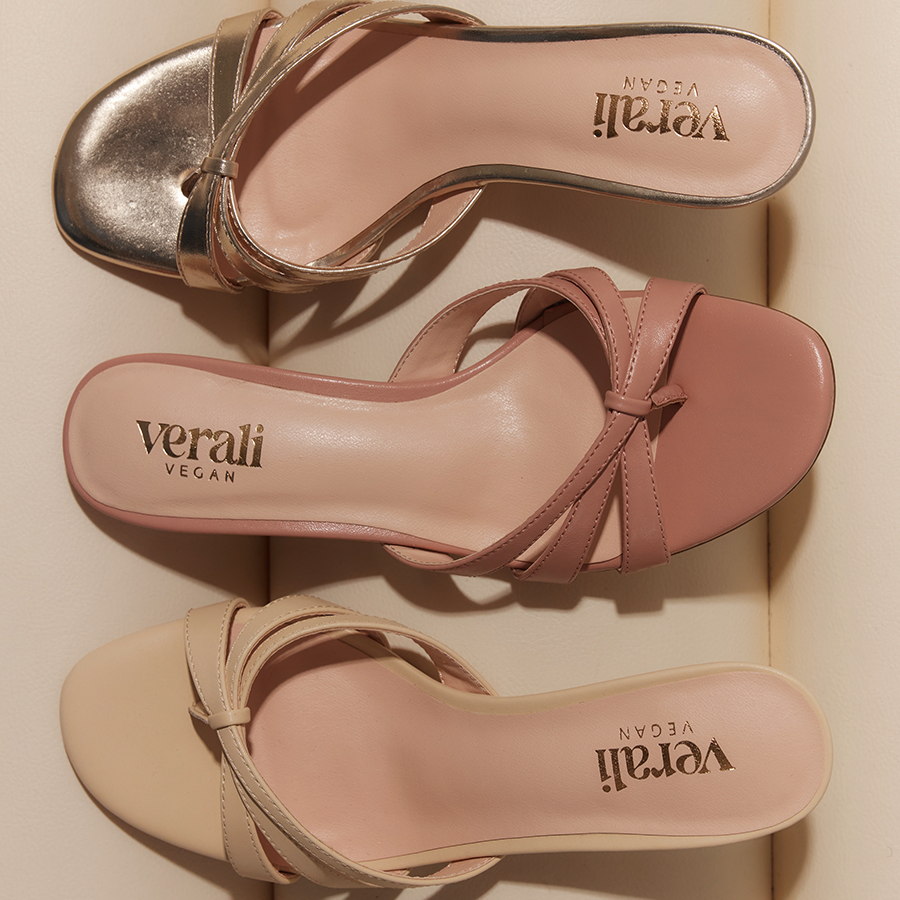 Beau Kitten Heel Thongs - Champagne Gold