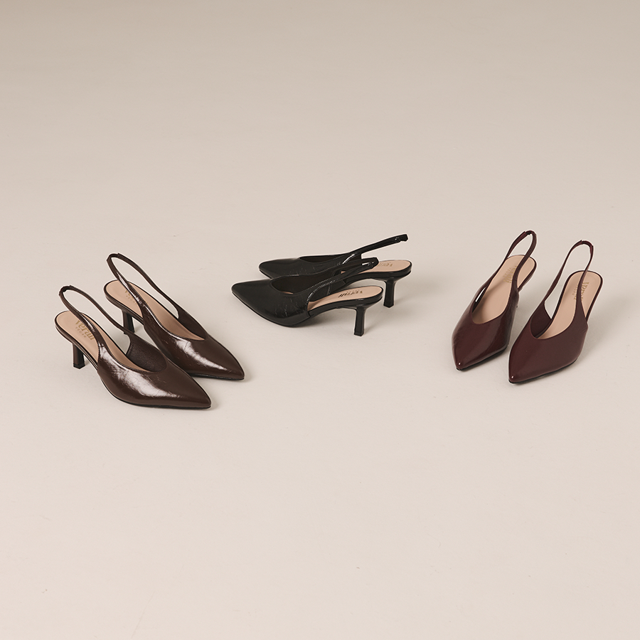 Lockwood Sling Back Stilettos - Black Crinkle