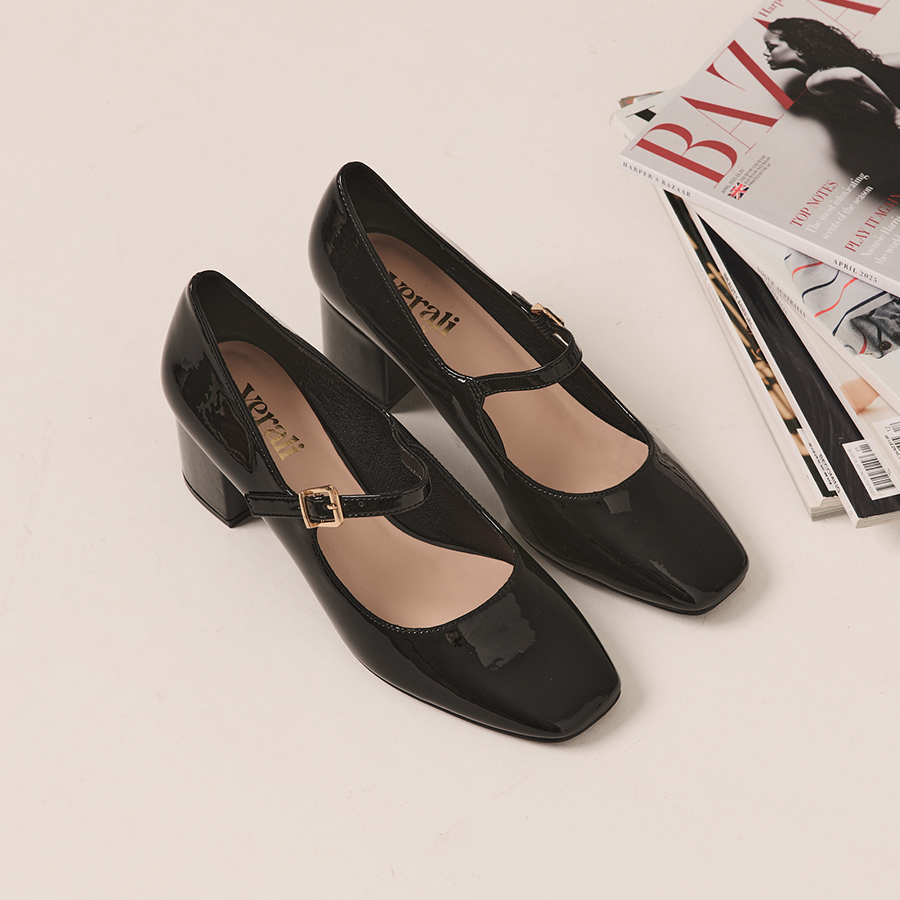 Riley Mary-Jane Block Heels - Black Patent
