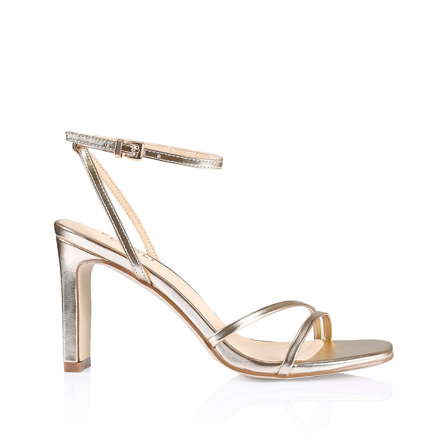Kimmy Slim Champagne Metallic Strappy Heels Verali Shoes