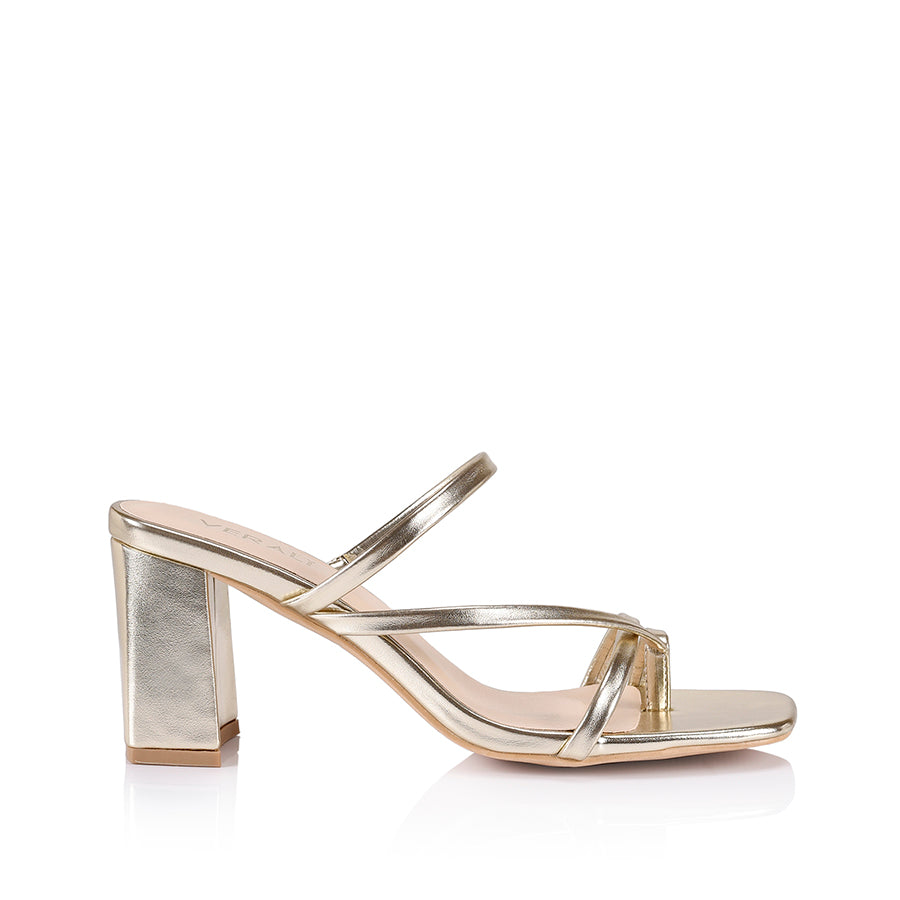 Naomi Block Heels Champagne Metallic Verali Shoes