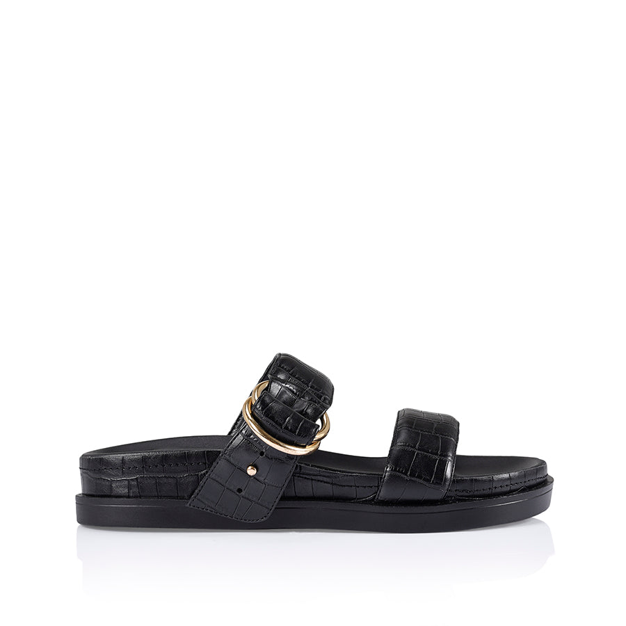 Oslo Chunky Slides Black Croc Emboss – Verali Shoes