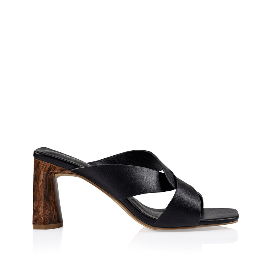 Scarlett Block Heel Mules Black Smooth Verali Shoes