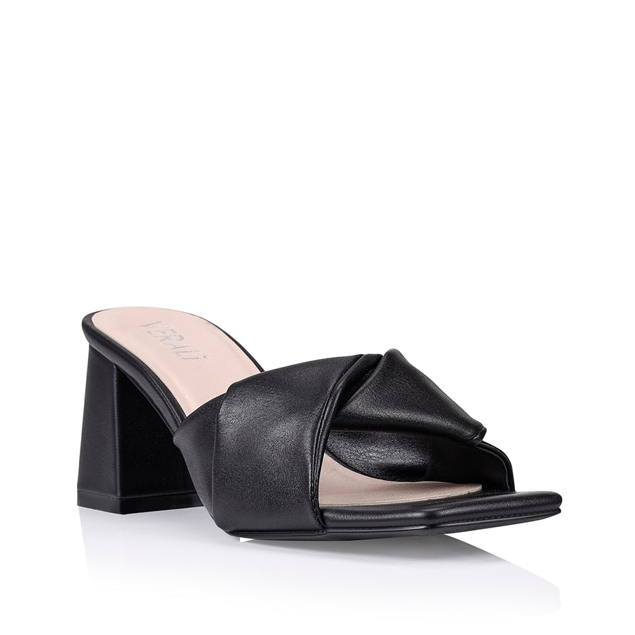 Stella Block Heel Mules Black Smooth Verali Shoes
