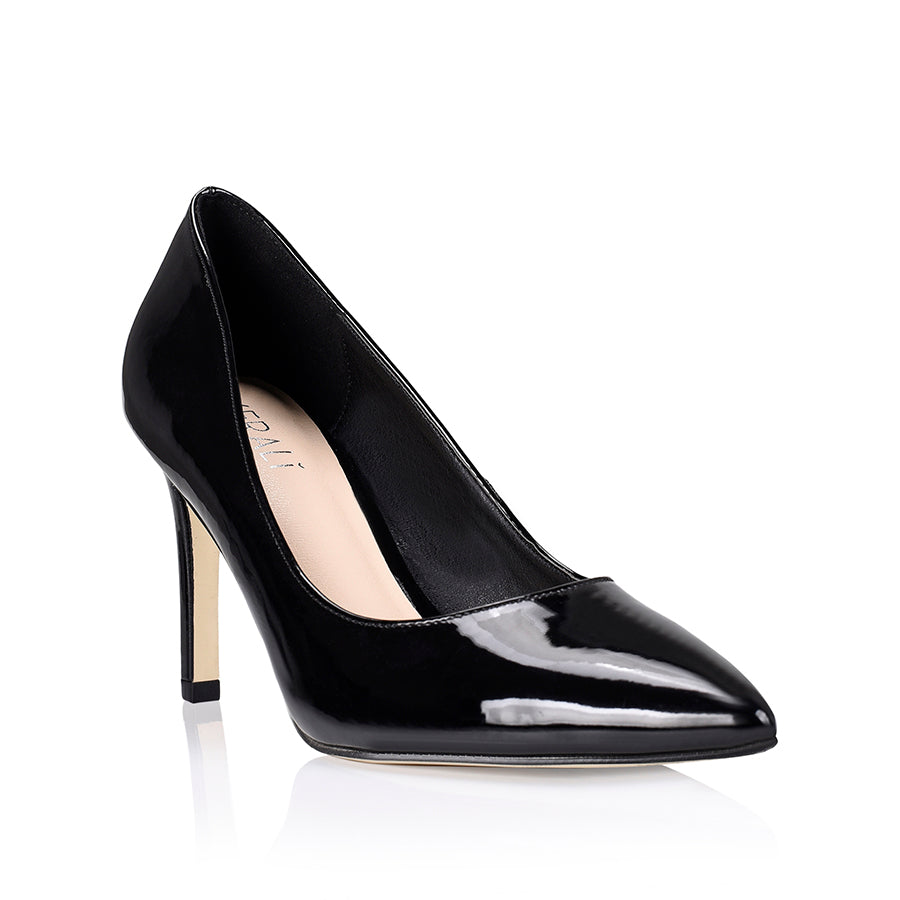 Black patent court online shoes mid heel