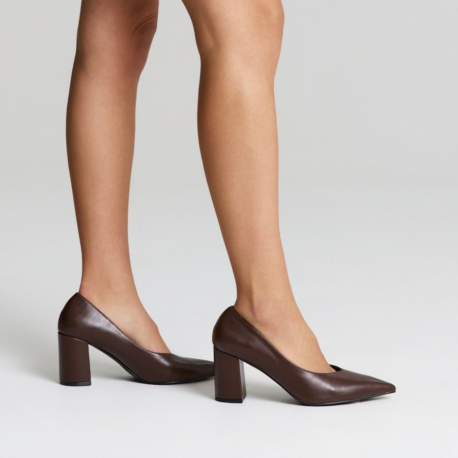 Elliot Block Heel Pumps - Chocolate Brown