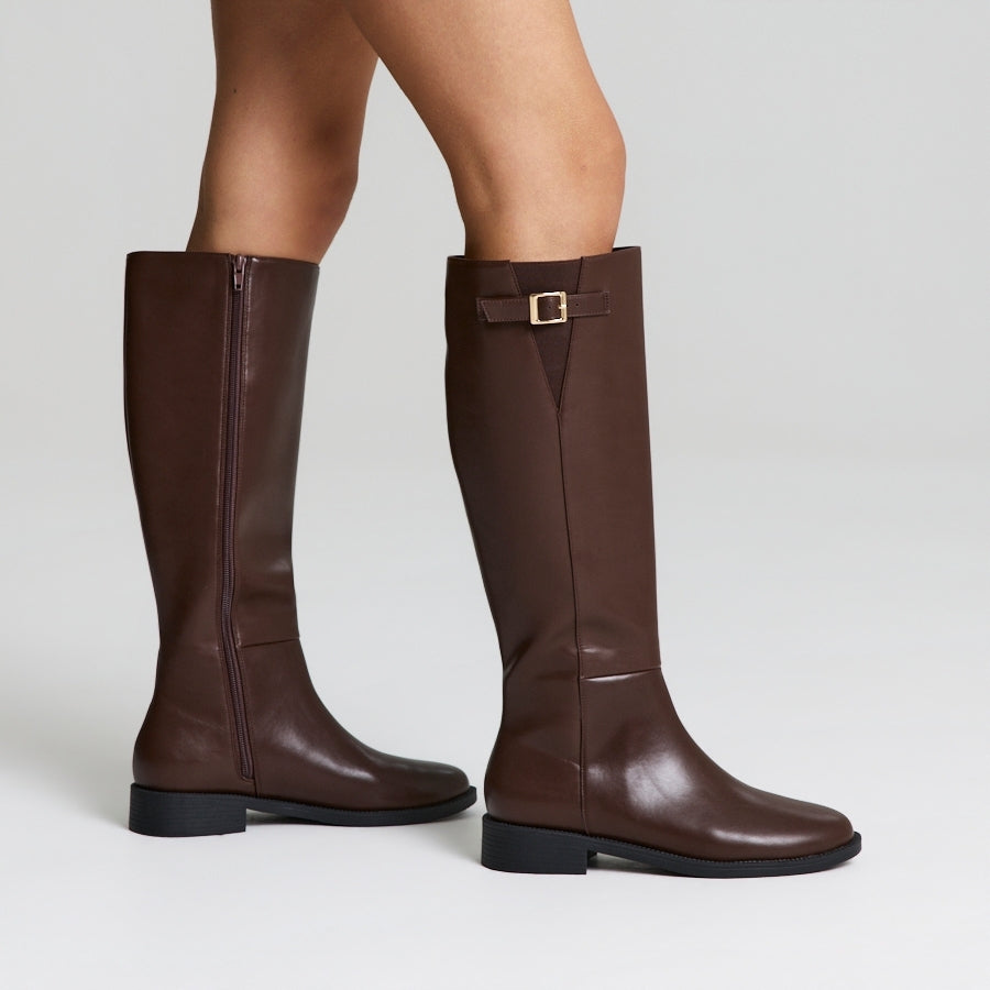 Garfield Flat Knee High Boots - Chocolate Brown
