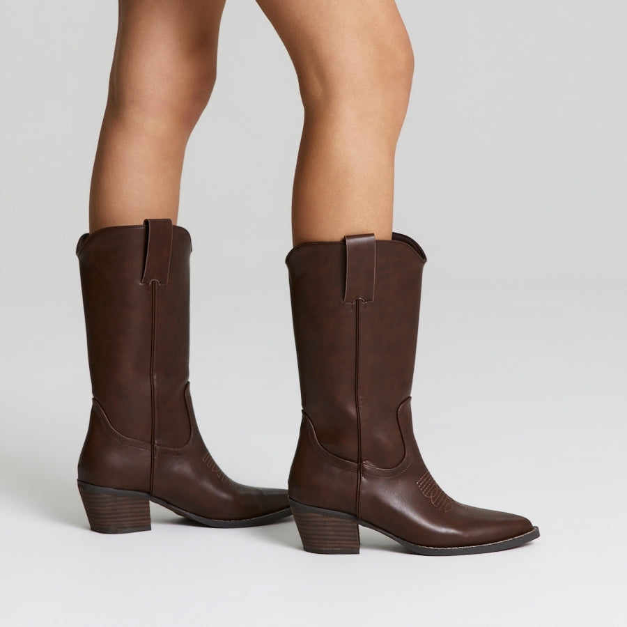 Benny Cowboy Boots - Chocolate Brown Micro