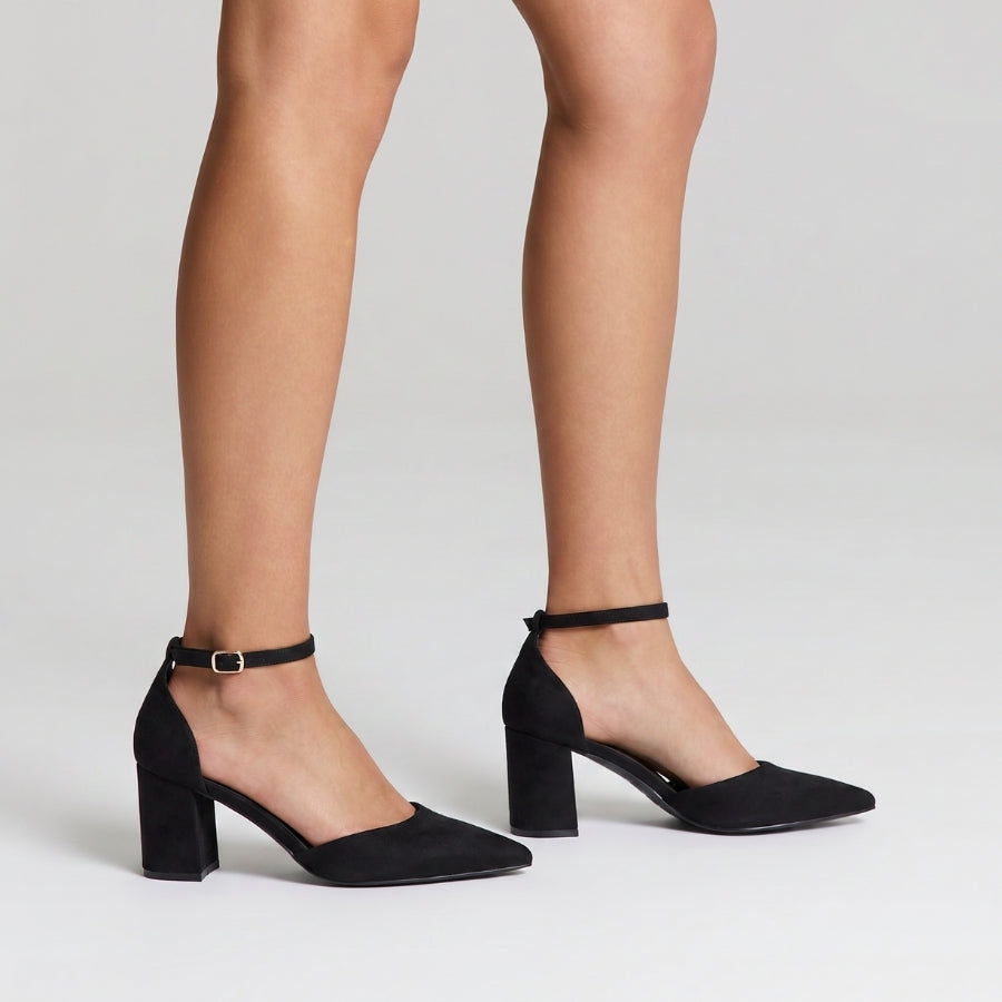 Eli Closed Toe Block Heels - Black Micro