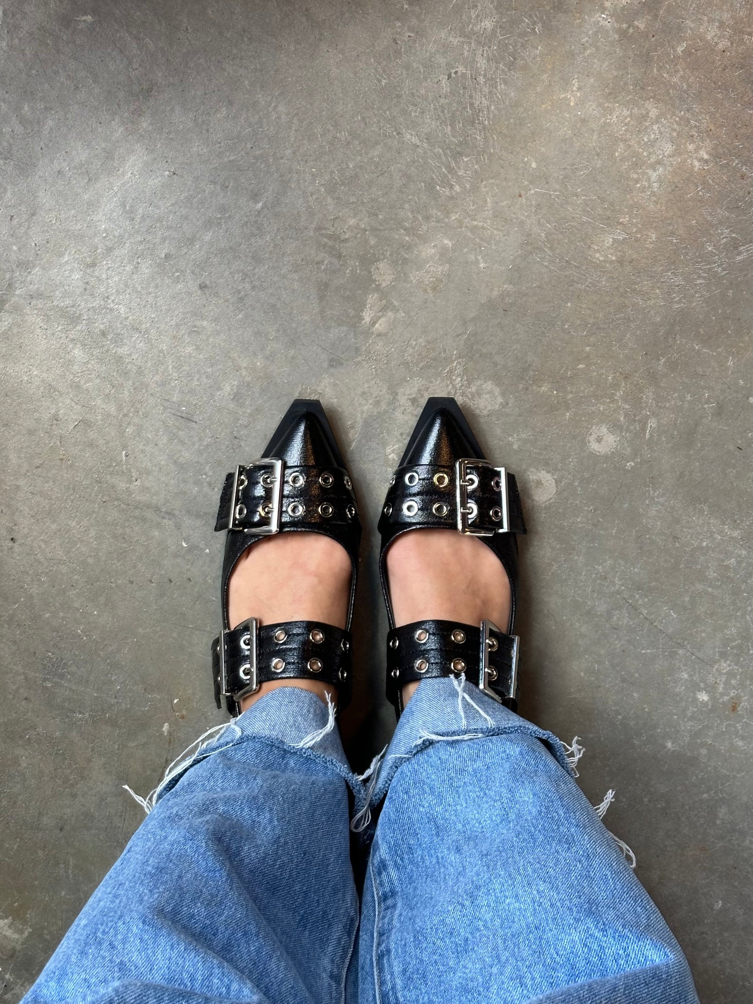 Clea Slingback Buckle Flats - Black Crinkle