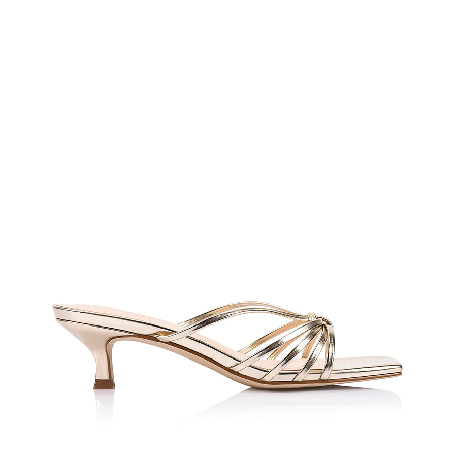 Alexis Kitten Heel Mules - Champagne Gold