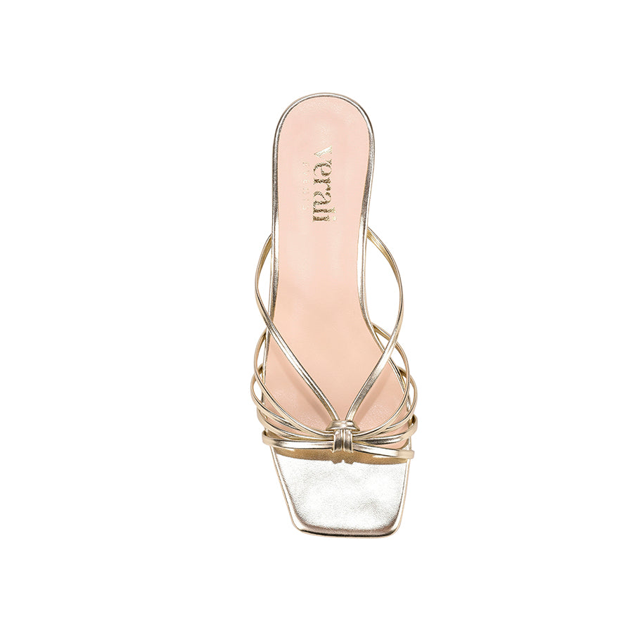 Alexis Kitten Heel Mules - Champagne Gold