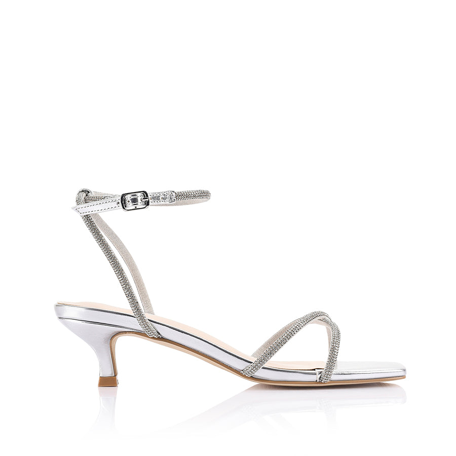 Silver high-heeled sandal with thin straps