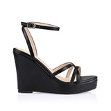 Amore Strappy Wedges  - Black Smooth