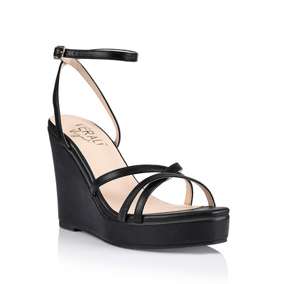 Amore Strappy Wedges - Black Smooth – Verali Shoes