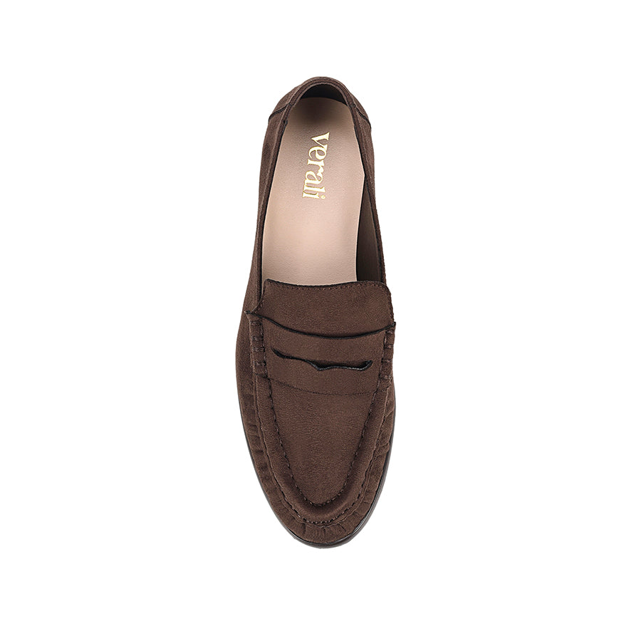 Brown microfibre loafer with ruched toe vamp