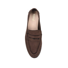 Brown microfibre loafer with ruched toe vamp