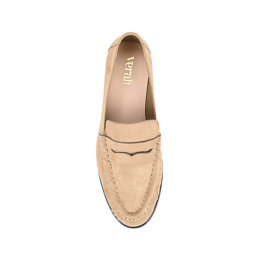 Taupe microfibre loafer with ruched toe vamp