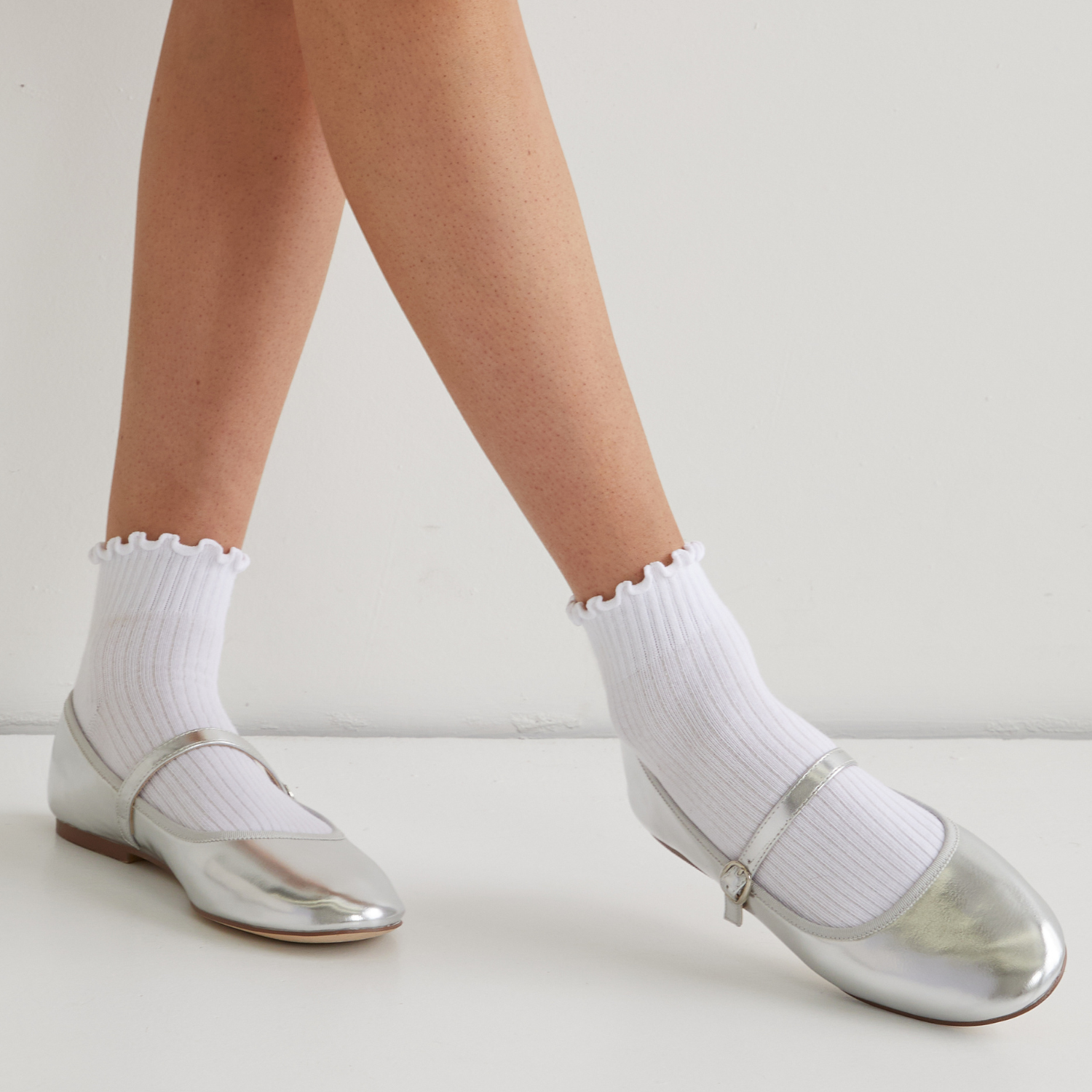 Bambi Mary Jane Flats Silver Smooth