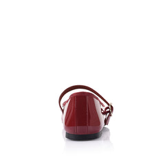 Women's red wine vegan patent ballet flat with round toe and mary jane strap