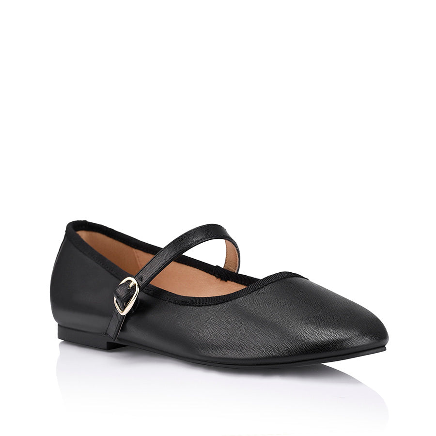 Bambi Mary-Jane Flats - Black Smooth